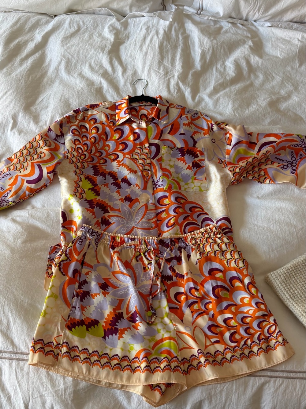 Zara Girls' Orange Purple Retro Floral Pajama Set
